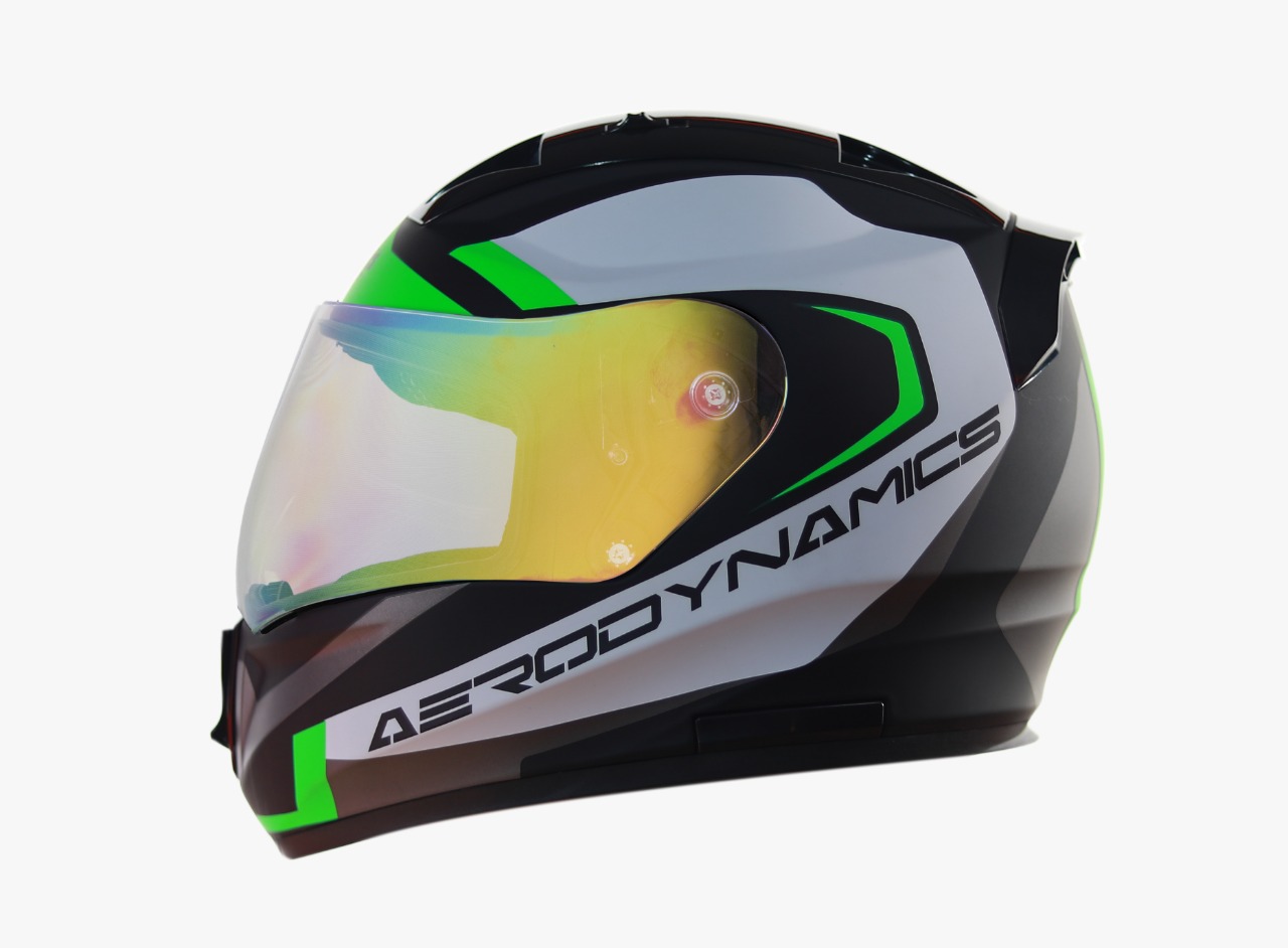 SA-1 Aerodynamics Mat Black With Green (Fitted With Clear Visor Extra Green Night Vision  Visor Free)